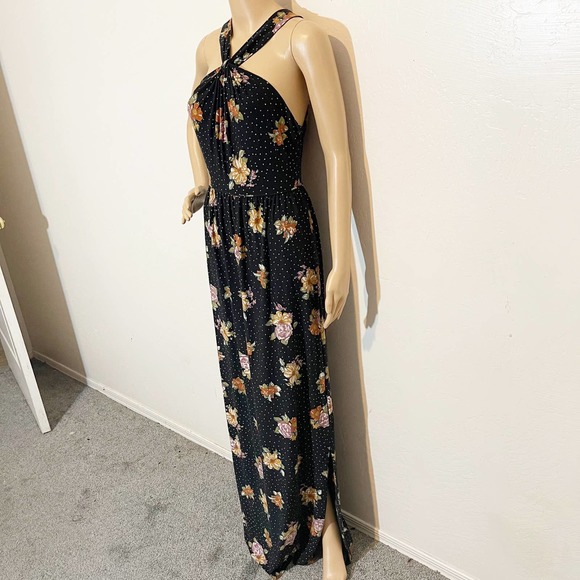 Free People Black Polka Dot Floral Maxi Dress Sz S Boho Festival Summer - Picture 8 of 10